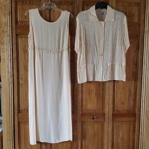 Sleeveless Cream Maxi Dress with Decorative Waist - Women's
